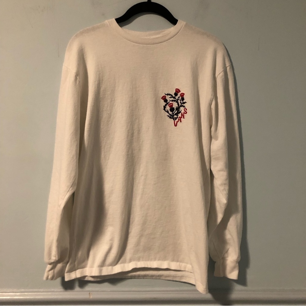 Vans White & Red Rose Print Long Sleeve Top Size Medium